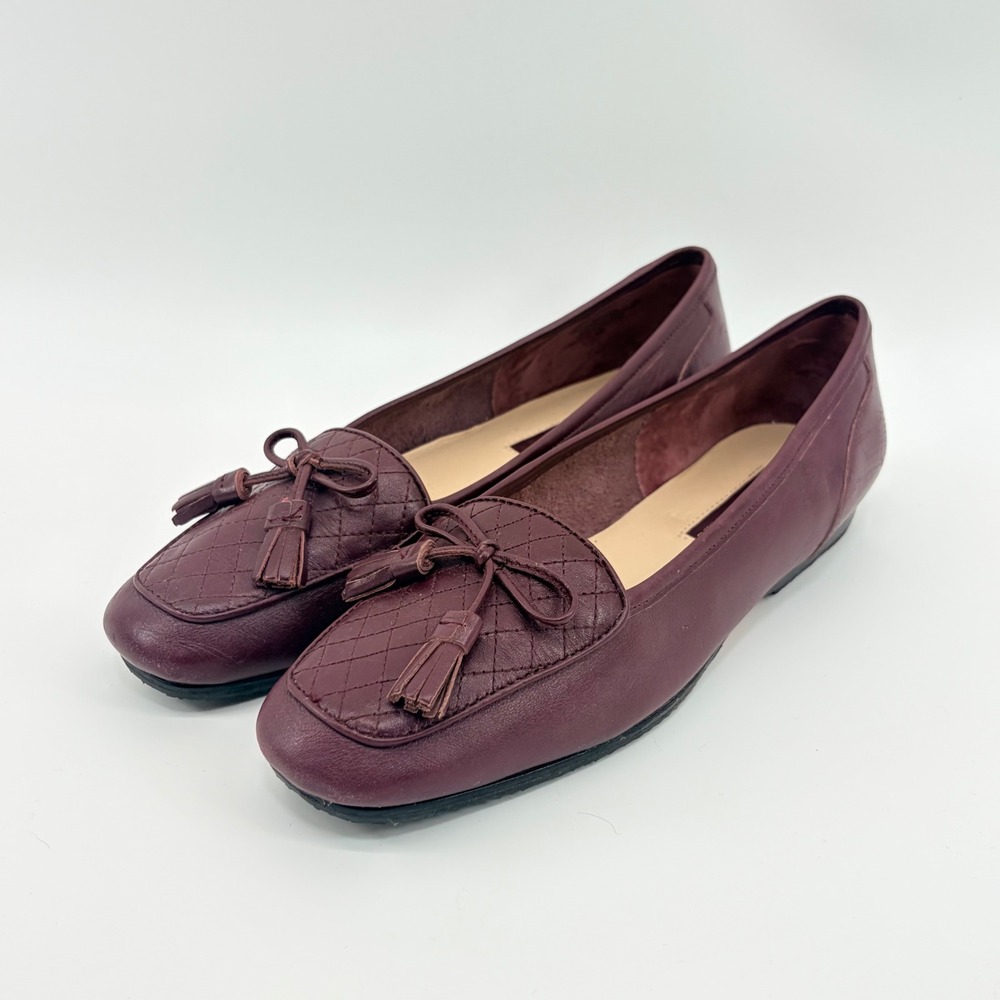 Enzo Angiolini EALIZZIA Burgundy Quilted Leather Tassel Loafers 8M Classic Mod